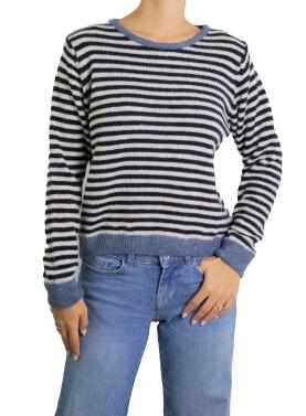 Maglioncino a righe con bordi a contrasto girocollo